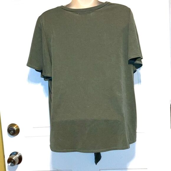 GREEN ENVELOPE Short Sleeve Green Button Up Green Blouse Front Knot Womens Large - Picture 5 of 9